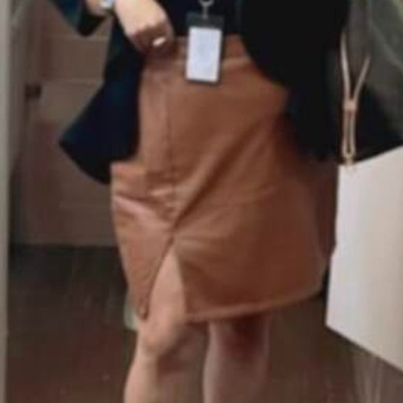 Plus faux leather Split Side Skirt brown - Picture 5 of 5